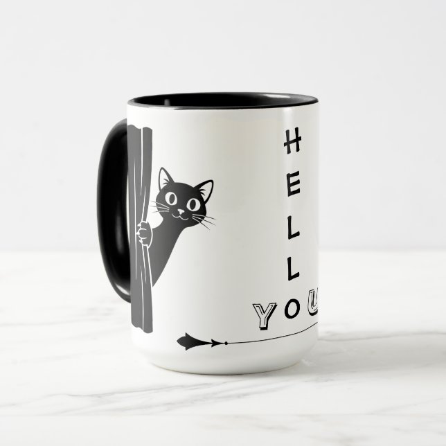 Peekaboo Black Cat Funny Mug Tasse (Vorderseite Links)