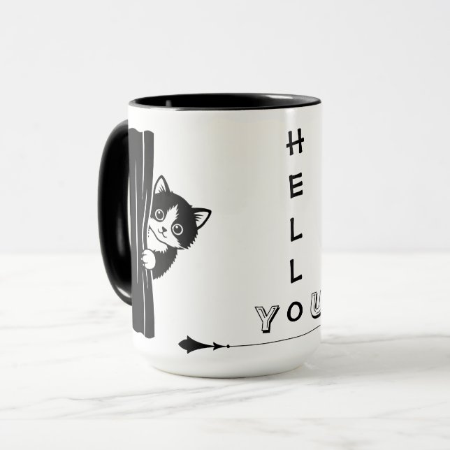 Peekaboo Cat Funny Mug Tasse (Vorderseite Links)