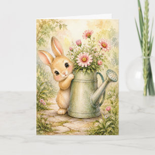 Peekaboo-Häschen bewässert Blumen Wasserfarben lee Karte
