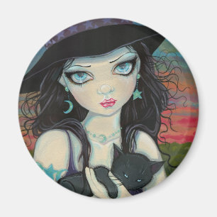Peekaboo Hexe und Cat Halloween Fantasy Art Magnet