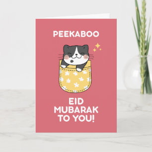Peekaboo Niedlich Cat Kawaii Eid Mubarak Card Feiertagskarte