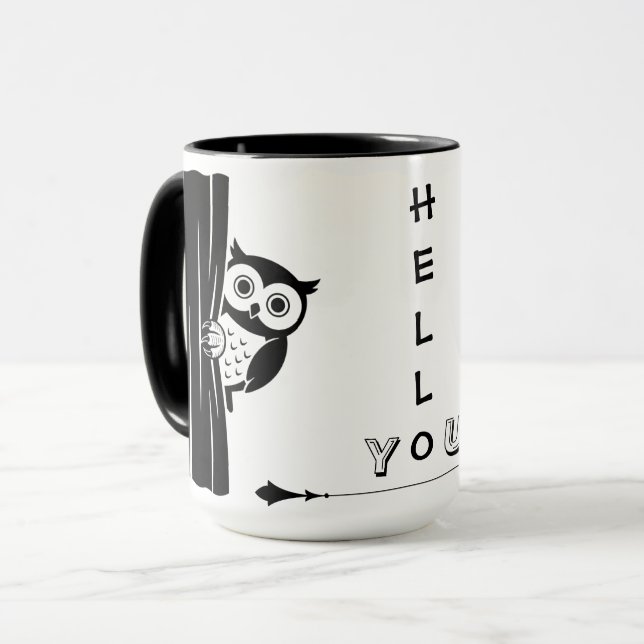Peekaboo Owl Funny Mug Tasse (Vorderseite Links)
