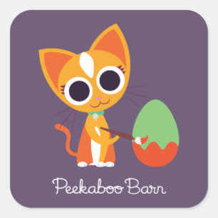 Peekaboo-Scheune Ostern   Purrl die Katze Quadratischer Aufkleber