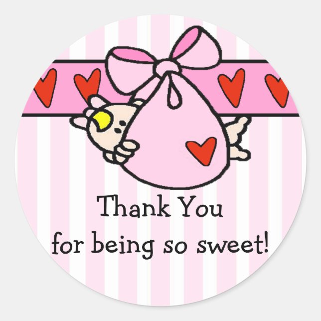 Peeking Baby Girl Danke Baby Shower Sticker (Vorderseite)