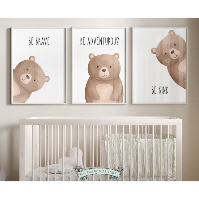 Peeking Bären Kinderzimmer druckt Set von 3 Affirm (Our delightful minimalist Set of 3 Peeking Bear Nursery Prints is part of our BEST SELLING Peeking B)