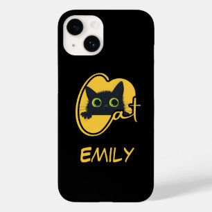 Peeking Black Cat: Big Green Eyes Feline Design Case-Mate iPhone 14 Hülle