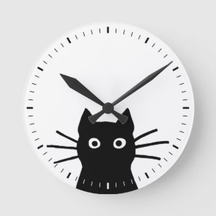 Peeking Black Cat Funny Cat Runde Wanduhr
