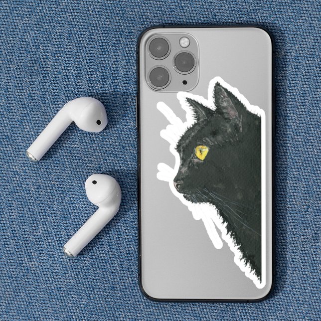 Peeking Black Cat Kitty Face Aufkleber (Von Creator hochgeladen)