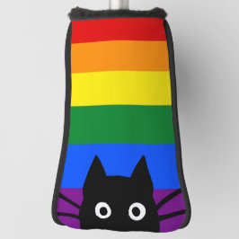 Peeking Black Cat Rainbow Flag Golf Headcover