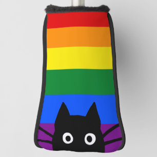 Peeking Black Cat Rainbow Flag Golf Headcover