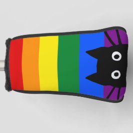 Peeking Black Cat Rainbow Flag Golf Headcover