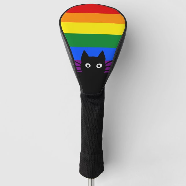 Peeking Black Cat Rainbow Flag Golf Headcover (Vorderseite)