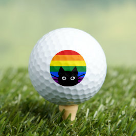 Peeking Black Cat Rainbow Flag Golfball