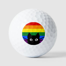 Peeking Black Cat Rainbow Flag Golfball