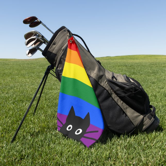 Peeking Black Cat Rainbow Flag Golfhandtuch (Gras)