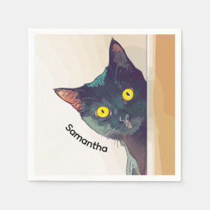 Peeking Cat Design Paper Serviette