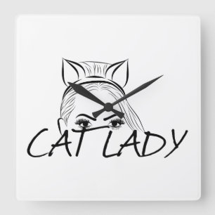 Peeking Cat Lady Quadratische Wanduhr