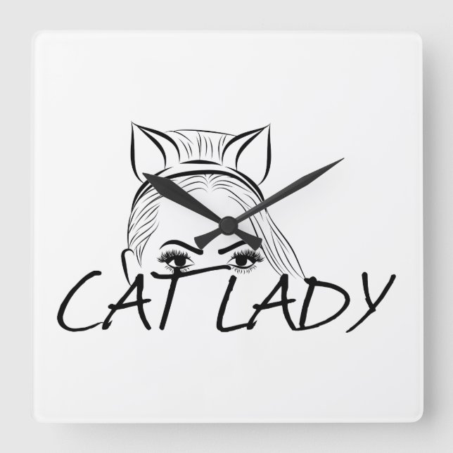 Peeking Cat Lady Quadratische Wanduhr (Vorderseite)