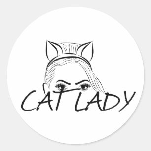 Peeking Cat Lady Runder Aufkleber