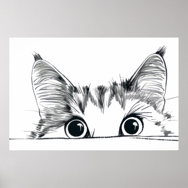 Peeking Cat line zeichnend Poster (Vorne)