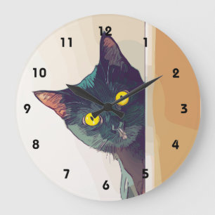 Peeking Cat Wall Clock Große Wanduhr
