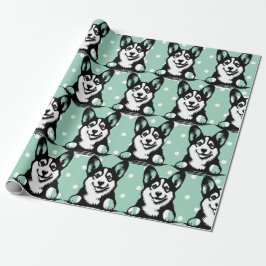 Peeking Corgi Green Personalisiertes Thema Geschenkpapier