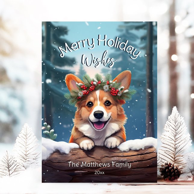 Peeking Corgi Winter Wunderland Frohe Weihnachten (Adorable Winter Snowy Scene With Peeking Dogs or Farm/Woodland Animals - Over 50 to Choose From!)