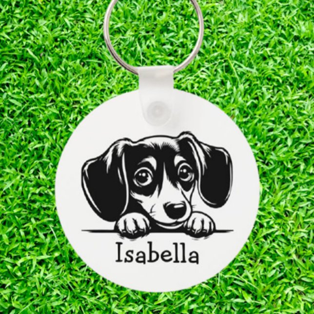 Peeking Dackel Welpe Personalisiert Schlüsselanhänger (Thoughtful Gifts for  Dachshund Puppy lover)