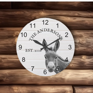 Peeking Donkey Niedlich Personalisiert Große Wanduhr