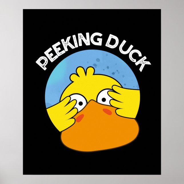 Peeking Duck Funny Animal Chinese Disc Pun Dark BG Poster (Vorne)
