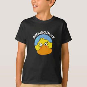 Peeking Duck Funny Animal Chinese Disc Pun Dark BG T-Shirt
