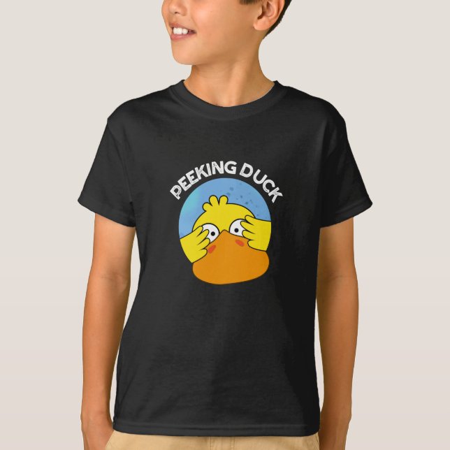 Peeking Duck Funny Animal Chinese Disc Pun Dark BG T-Shirt (Vorderseite)