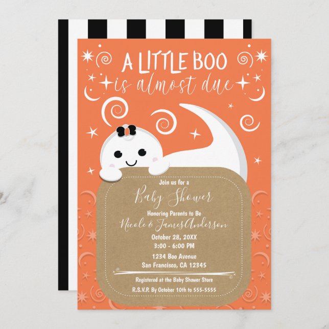 Peeking Girl Ghost Orange Halloween Babydusche Einladung (Vorne/Hinten)