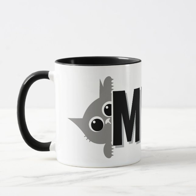 Peeking Gray Cat Meow Design Coffee Mug Tasse (Links)