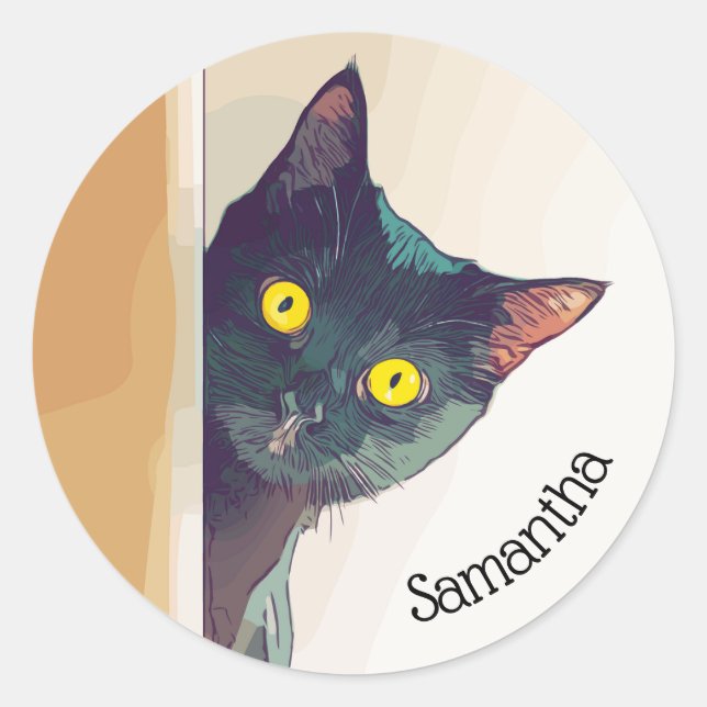 Peeking Kitty Design Classic Round Sticker (Vorderseite)
