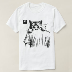Peeking Pawfect: Sneaky Cat Sketch T-Shirt