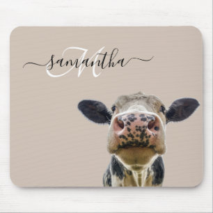Peeking Sneaky Cow Personalisierte Monogramm Mousepad
