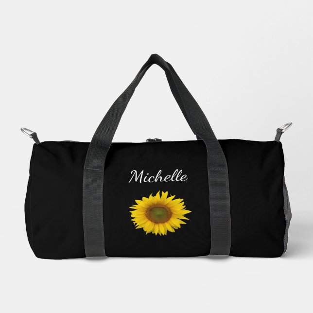 Peeking Sonnenblumen Elegantes botanisches Schwarz Duffle Bag (Vorderseite)