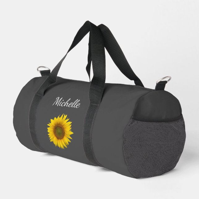 Peeking Sunflower Botanical Classic Gray Duffle Bag (Rechte Ecke)