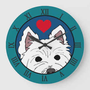 Peeking Westie mit Herz Große Wanduhr
