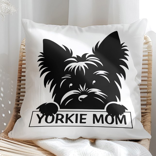 Peeking Yorkie Black Silhouette Yorkie Mama Kissen (Von Creator hochgeladen)