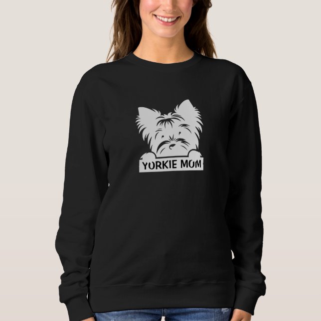 Peeking Yorkie Black Silhouette Yorkie Mama Sweatshirt (Vorderseite)