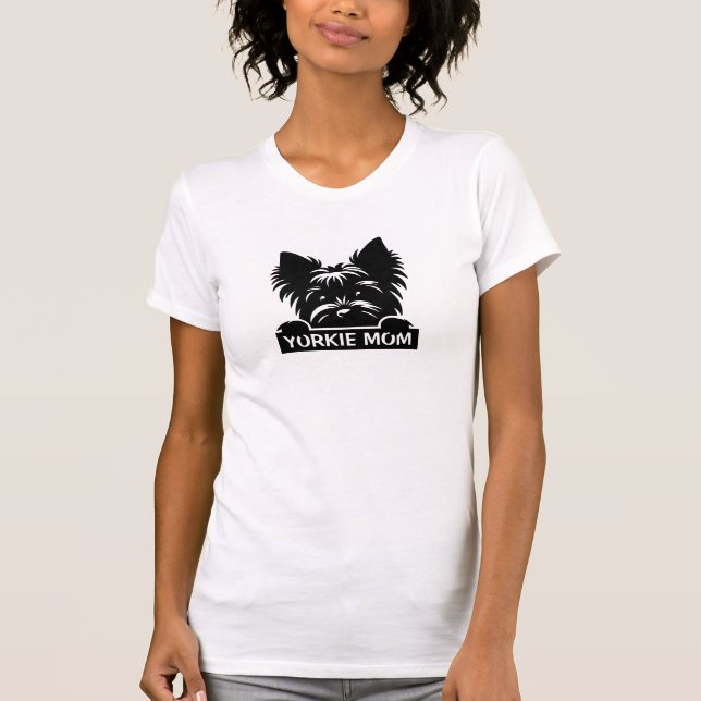 Peeking Yorkie Black Silhouette Yorkie Mama T-Shirt (Vorderseite)