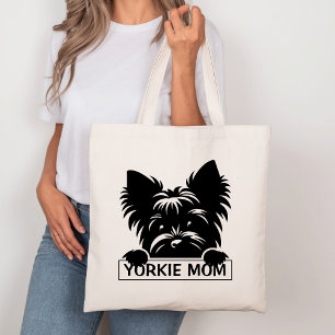 Peeking Yorkie Black Silhouette Yorkie Mama Tragetasche