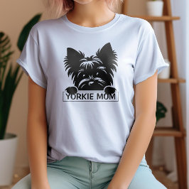Peeking Yorkie Black Silhouette Yorkie Mama Tri-Blend Shirt