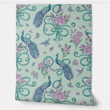 Peel and Stick Wallpaper - Elegante Pfauen Ribbons