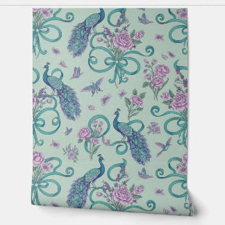 Peel and Stick Wallpaper - Elegante Pfauen Ribbons Tapete