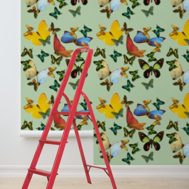 Peel Stick farbenfrohe Schmetterlinge Grünes Muste Tapete (Peel Stick Colorful Butterflies Green Pattern Wallpaper)