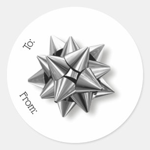 Peel & Stick Silver Bow Weihnachtsgeschenk Tag Runder Aufkleber