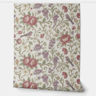 Peel- und Stick-Tapete - Vintage Blütenvögel Tapete